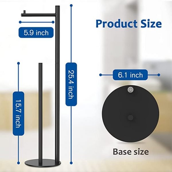 Black Toilet Paper Holder Stand, Bathroom Toilet Paper Roll Holder Stand with Reserve, Standing Toilet Paper Holder with Storage