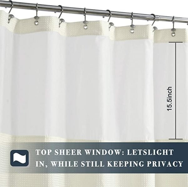 Waffle Weave Shower Curtain with Snap-in Fabric Liner Set, 12 Hooks Included - Hotel Style Cream Shower Curtain for Bathroom, Water-Repellent & Washable, Mesh Top Window - 71x72, Cream - Image 4