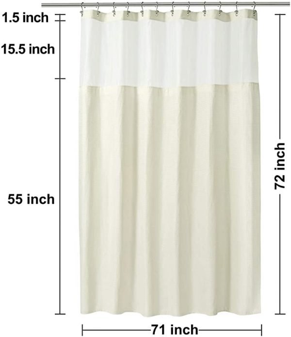 Waffle Weave Shower Curtain with Snap-in Fabric Liner Set, 12 Hooks Included - Hotel Style Cream Shower Curtain for Bathroom, Water-Repellent & Washable, Mesh Top Window - 71x72, Cream - Image 5