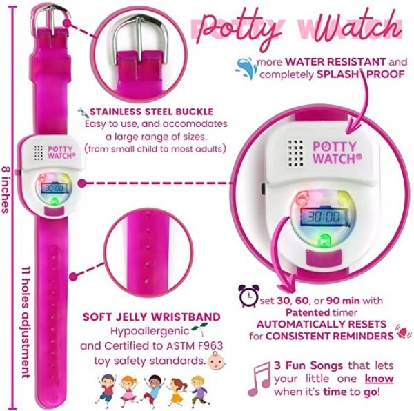 Potty Time: The Original Potty Watch | Water Resistant | Toddler Toilet Training Aid, Warranty Included (Automatic Timers with Music for Gentle Reminders), Pink + Bonus Battery Replacement Kit - Image 2