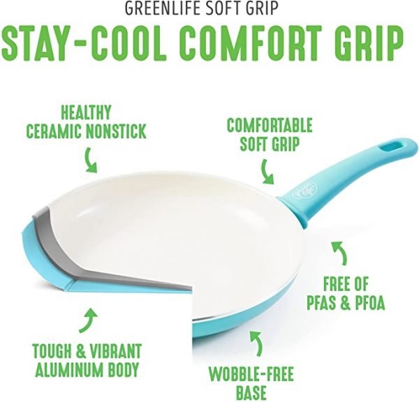 GreenLife Soft Grip Healthy Ceramic Nonstick, 16 Piece Cookware Pots and Pans Set, PFAS-Free, Dishwasher Safe, Lavender - Image 2