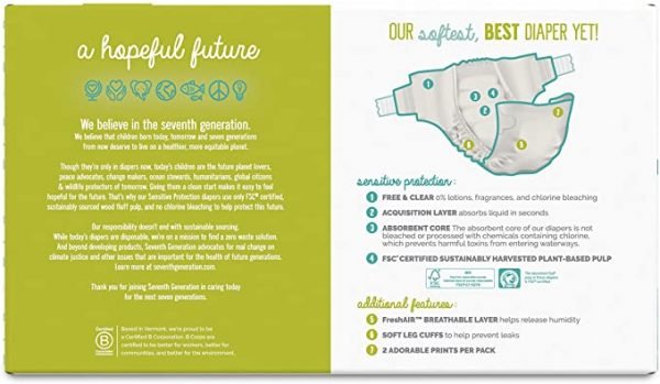 Seventh Generation Baby Diapers, Size 2, 186 count, One Month Supply, for Sensitive Skin