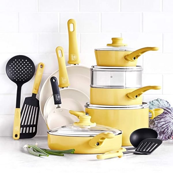 GreenLife Soft Grip Healthy Ceramic Nonstick, 16 Piece Cookware Pots and Pans Set, PFAS-Free, Dishwasher Safe, Blue - Image 4