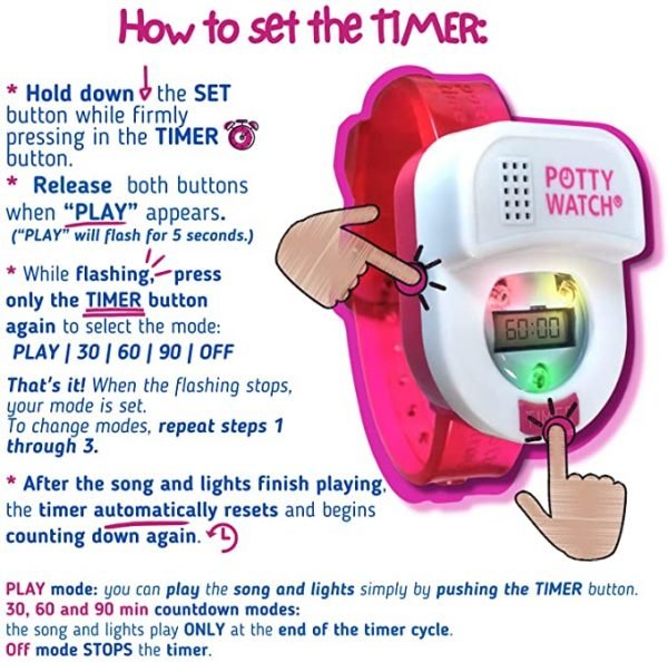Potty Time: The Original Potty Watch | Water Resistant | Toddler Toilet Training Aid, Warranty Included (Automatic Timers with Music for Gentle Reminders), Pink + Bonus Battery Replacement Kit - Image 3