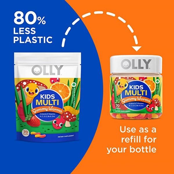 OLLY Kids Multivitamin Gummy Worms, Overall Health and Immune Support, Vitamins and Minerals A, C, D, E, Bs and Zinc, Kids Chewable Supplement, Sour Fruit Punch, 45 Day Supply - 70 Count - Image 5
