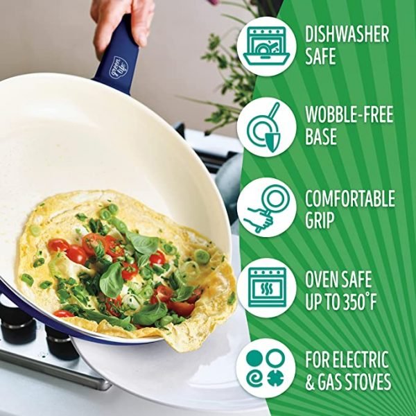 GreenLife Soft Grip Healthy Ceramic Nonstick, 16 Piece Cookware Pots and Pans Set, PFAS-Free, Dishwasher Safe, Caribbean Blue - Image 5