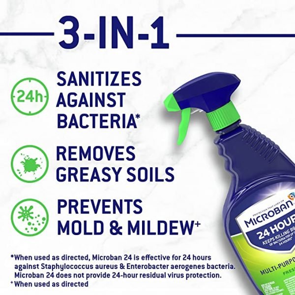 Microban Disinfectant Spray, 24 Hour Sanitizing and Antibacterial Spray, All Purpose Cleaner, Fresh Scent, 22 fl oz (Pack of 4) - Image 2