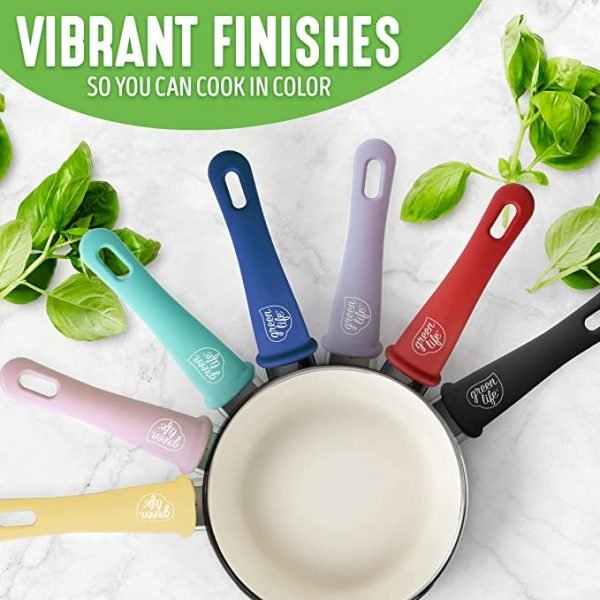 GreenLife Soft Grip Healthy Ceramic Nonstick, 16 Piece Cookware Pots and Pans Set, PFAS-Free, Dishwasher Safe, Blue - Image 5