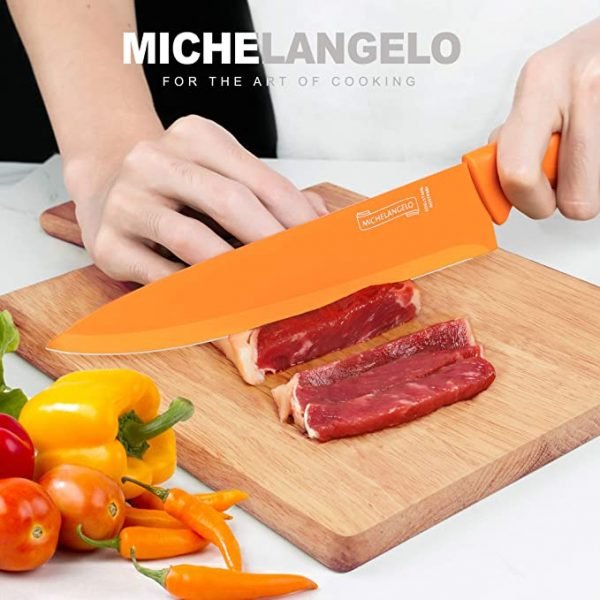 Kitchen Knife Set 10 Piece, Rainbow Knife Set for Kitchen, High Carbon Stainless Steel Kitchen Knives Set, Dishwasher Safe, Colorful Knife Set- 5 Knives and 5 Knife Covers-MICHELANGELO - Image 4