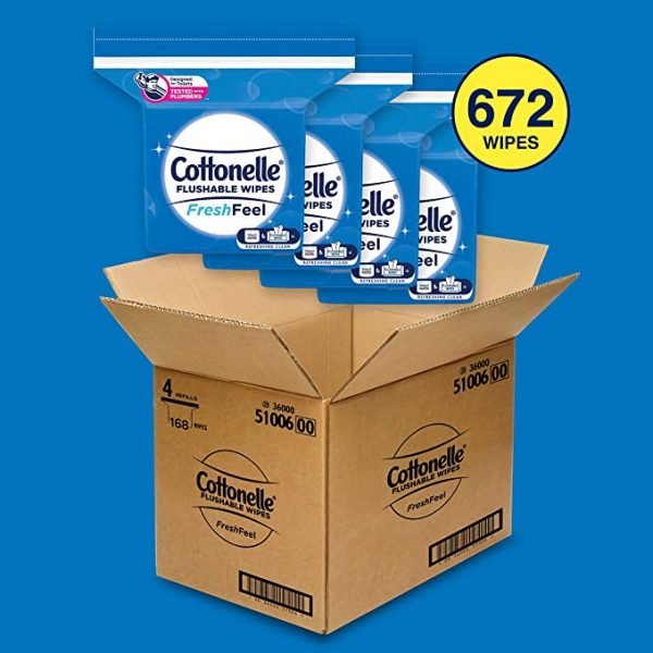 Cottonelle FreshFeel Flushable Wet Wipes, 4 Refill Packs, 168 Wipes per Pack (672 Total Flushable Wipes)