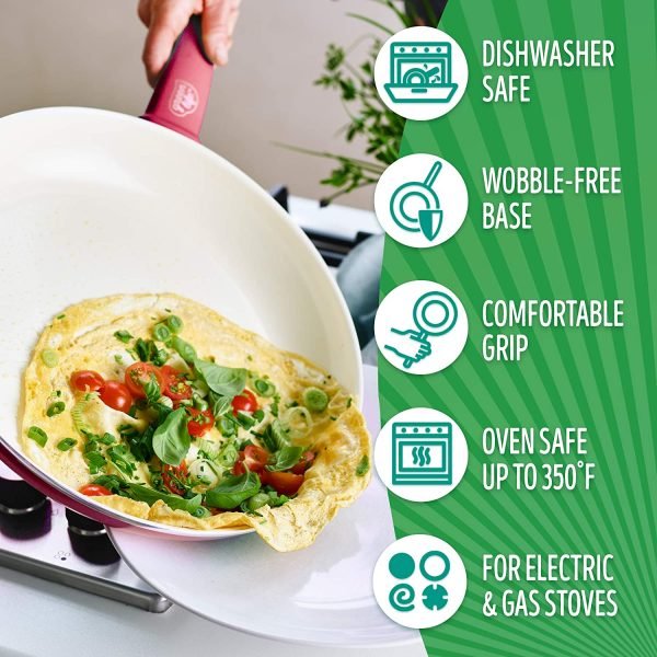 GreenLife Soft Grip Healthy Ceramic Nonstick, 16 Piece Cookware Pots and Pans Set, PFAS-Free, Dishwasher Safe, Soft Pink - Image 5
