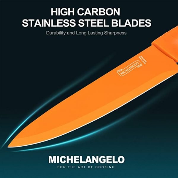 Kitchen Knife Set 10 Piece, Rainbow Knife Set for Kitchen, High Carbon Stainless Steel Kitchen Knives Set, Dishwasher Safe, Colorful Knife Set- 5 Knives and 5 Knife Covers-MICHELANGELO