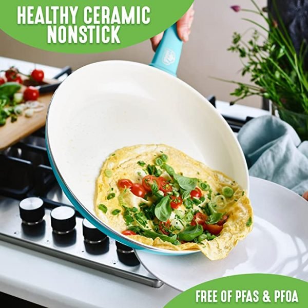 GreenLife Soft Grip Healthy Ceramic Nonstick, 16 Piece Cookware Pots and Pans Set, PFAS-Free, Dishwasher Safe, Lavender