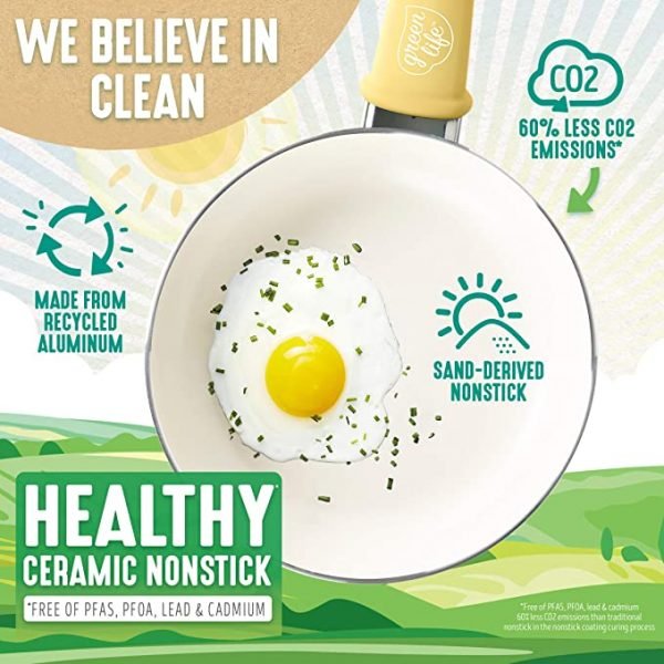 GreenLife Soft Grip Healthy Ceramic Nonstick, 16 Piece Cookware Pots and Pans Set, PFAS-Free, Dishwasher Safe, Blue