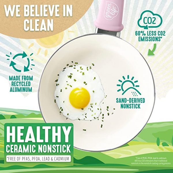 GreenLife Soft Grip Healthy Ceramic Nonstick 16 Piece Cookware Pots and Pans Set, PFAS-Free, Dishwasher Safe, Turquoise