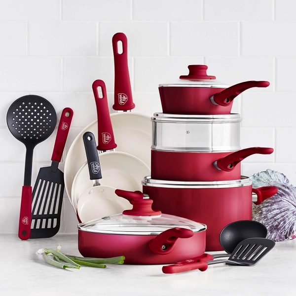 GreenLife Soft Grip Healthy Ceramic Nonstick, 16 Piece Cookware Pots and Pans Set, PFAS-Free, Dishwasher Safe, Soft Pink - Image 3