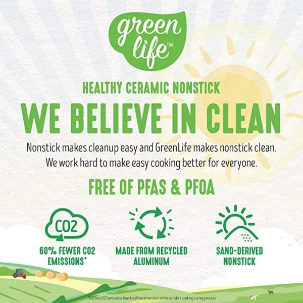 GreenLife Soft Grip Healthy Ceramic Nonstick, 16 Piece Cookware Pots and Pans Set, PFAS-Free, Dishwasher Safe, Lavender - Image 3