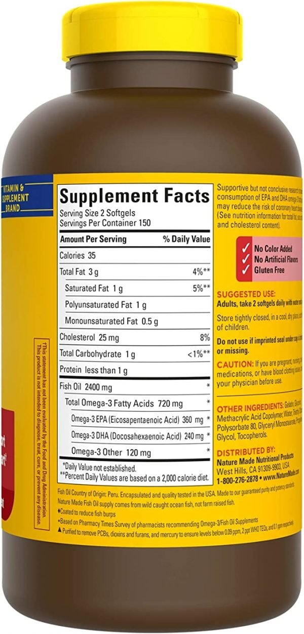 Nature Made Burp-Less Fish Oil 1200 mg, 300 Softgels, Fish Oil Omega 3 Supplement For Heart Health - Image 2