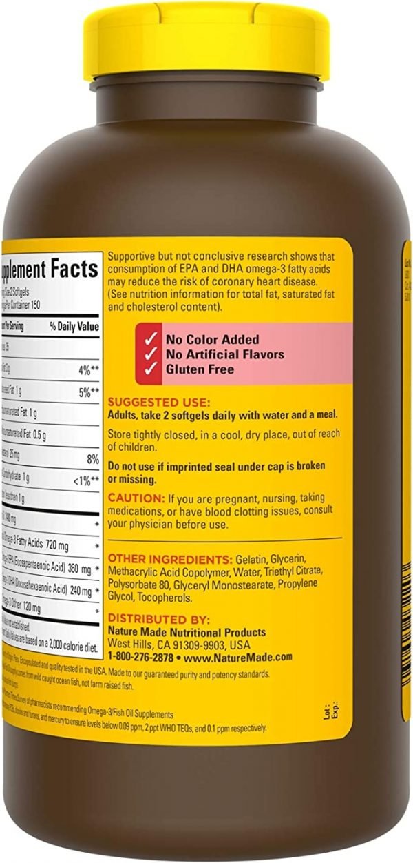 Nature Made Burp-Less Fish Oil 1200 mg, 300 Softgels, Fish Oil Omega 3 Supplement For Heart Health - Image 5