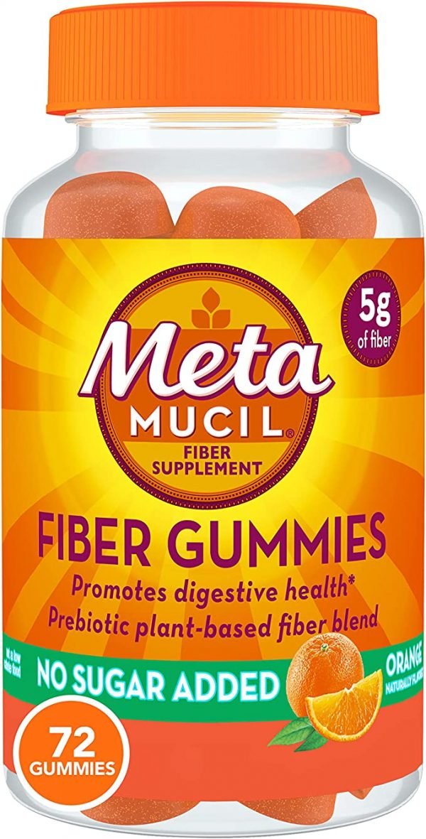 Metamucil Fiber Supplement Gummies, Sugar Free Orange Flavor, 5g Prebiotic Plant Based Fiber Blend, 72 Count