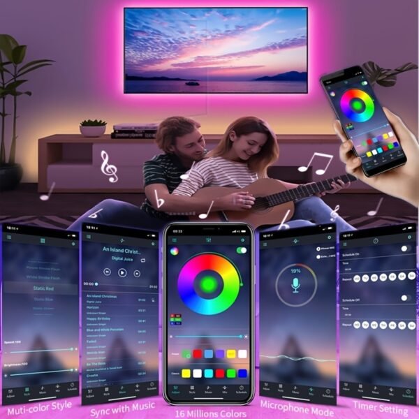 5050 RGB Led Strip Lights Music Sync Color Changing ; Smart Application Remote Control; Led Strip Lights For Bedroom Room Home Decorative Party Festival. - Image 20