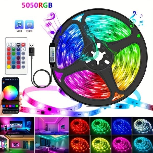 5050 RGB Led Strip Lights Music Sync Color Changing ; Smart Application Remote Control; Led Strip Lights For Bedroom Room Home Decorative Party Festival. - Image 24