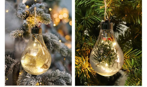 Pack Of 5 Led Transparent Christmas Decoration Ball; Creative Simulation Light Bulb Christmas Tree Decoration Pendant Plastic Ball. - Image 3