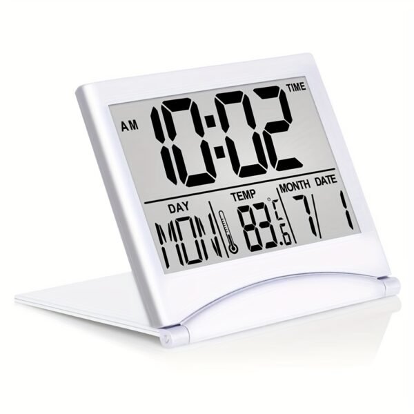 1pc, Foldable Digital Alarm Clock with Calendar, Temperature, and Battery Operation - Perfect for Bedroom, Living Room, and Office - Image 2