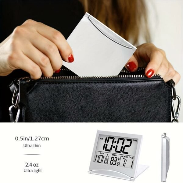 1pc, Foldable Digital Alarm Clock with Calendar, Temperature, and Battery Operation - Perfect for Bedroom, Living Room, and Office - Image 3
