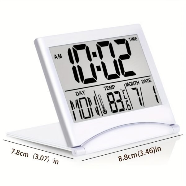 1pc, Foldable Digital Alarm Clock with Calendar, Temperature, and Battery Operation - Perfect for Bedroom, Living Room, and Office - Image 4