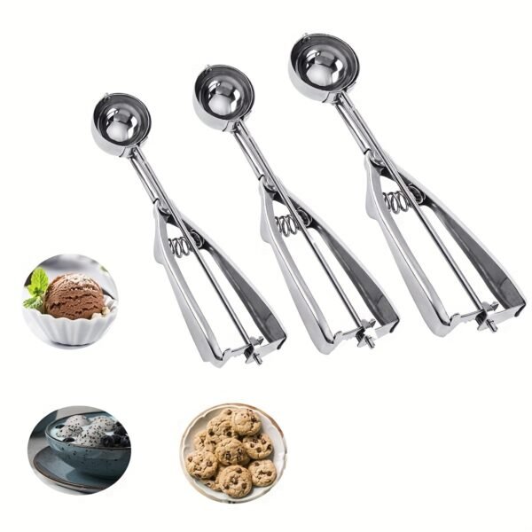 3pcs Cookie Scoop Set, Stainless Steel Ice Cream Scooper With Trigger Release, Large/Medium/Small Cookie Scooper For Baking, Cookie Scoops For Baking Set Of 3 With Cookie - Image 9