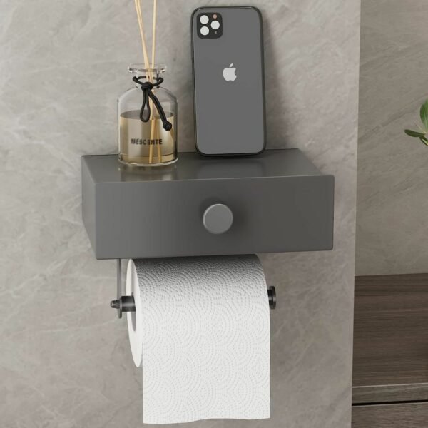Toilet Paper Holder with Shelf Black Wipes Dispenser for Bathroom Stainless Steel Toilet Paper Holder with Storage Drawer Adhesive Wall Mount Small Bathroom - Image 7