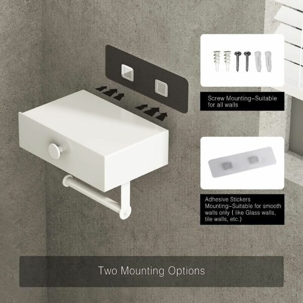 Toilet Paper Holder with Shelf Black Wipes Dispenser for Bathroom Stainless Steel Toilet Paper Holder with Storage Drawer Adhesive Wall Mount Small Bathroom - Image 5