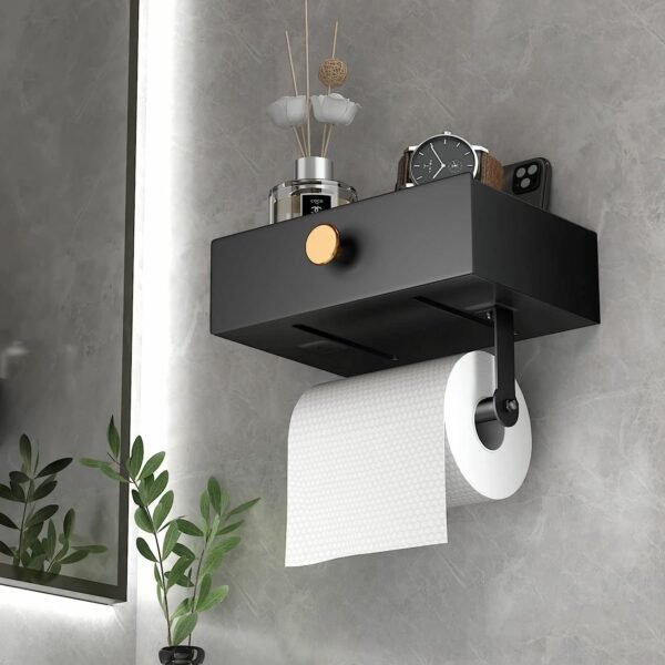 Toilet Paper Holder with Shelf Black Wipes Dispenser for Bathroom Stainless Steel Toilet Paper Holder with Storage Drawer Adhesive Wall Mount Small Bathroom - Image 21
