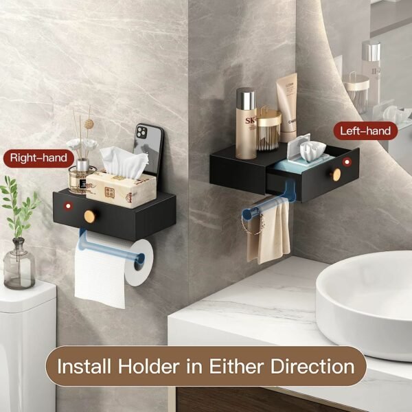 Toilet Paper Holder with Shelf Black Wipes Dispenser for Bathroom Stainless Steel Toilet Paper Holder with Storage Drawer Adhesive Wall Mount Small Bathroom - Image 26