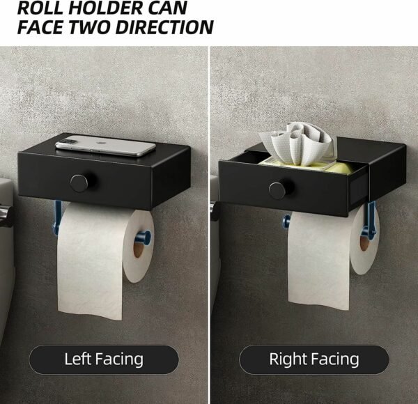 Toilet Paper Holder with Shelf Black Wipes Dispenser for Bathroom Stainless Steel Toilet Paper Holder with Storage Drawer Adhesive Wall Mount Small Bathroom - Image 14