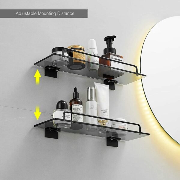 Glass Shelf for Bathroom 15.7in Bathroom Shelves Wall Mounted Tempered Glass Shelf with Rail Floating Shelves Bathroom Glass Shower Shelf - Image 2