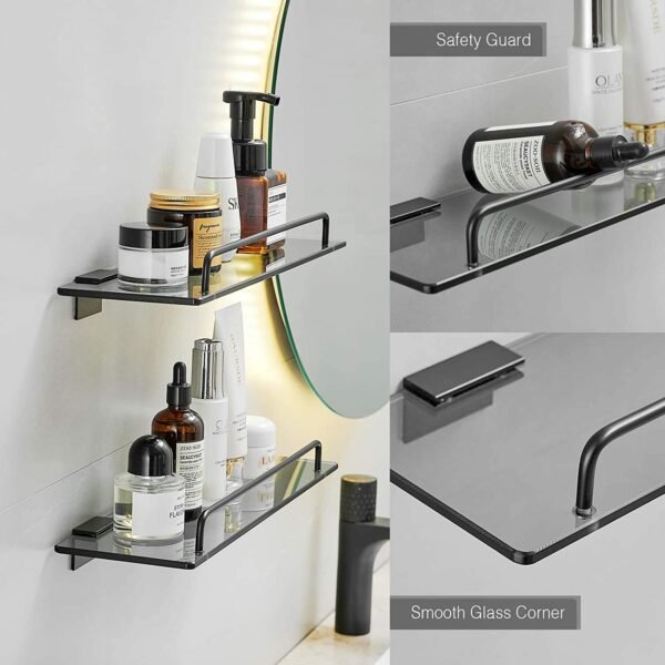 Glass Shelf for Bathroom 15.7in Bathroom Shelves Wall Mounted Tempered Glass Shelf with Rail Floating Shelves Bathroom Glass Shower Shelf - Image 3