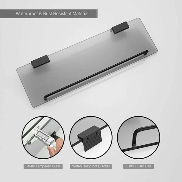 Glass Shelf for Bathroom 15.7in Bathroom Shelves Wall Mounted Tempered Glass Shelf with Rail Floating Shelves Bathroom Glass Shower Shelf - Image 4
