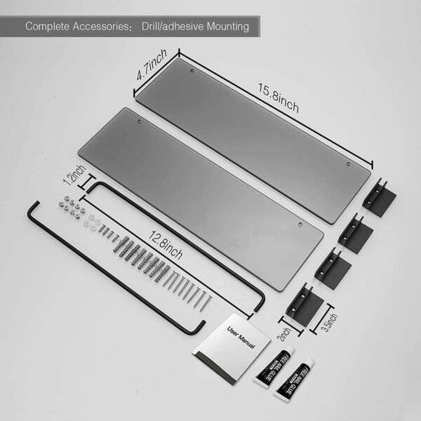 Glass Shelf for Bathroom 15.7in Bathroom Shelves Wall Mounted Tempered Glass Shelf with Rail Floating Shelves Bathroom Glass Shower Shelf - Image 5