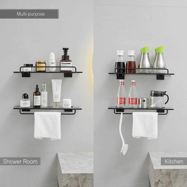 Glass Shelf for Bathroom 15.7in Bathroom Shelves Wall Mounted Tempered Glass Shelf with Rail Floating Shelves Bathroom Glass Shower Shelf - Image 6