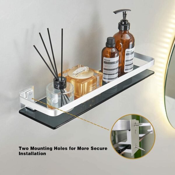 Bathroom Wall Shelves 15.7 in Glass Bathroom Shelf Silver Floating Shelves Tempered Glass Shelves for Shower Wall Mounted - Image 3