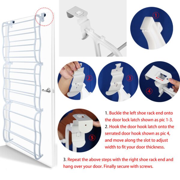 36 Pairs Over-The-Door Shoe Rack 12 Layers Wall Hanging Closet Shoe Organizer Storage Stand Requires Screwing Holes In The Door - Image 4