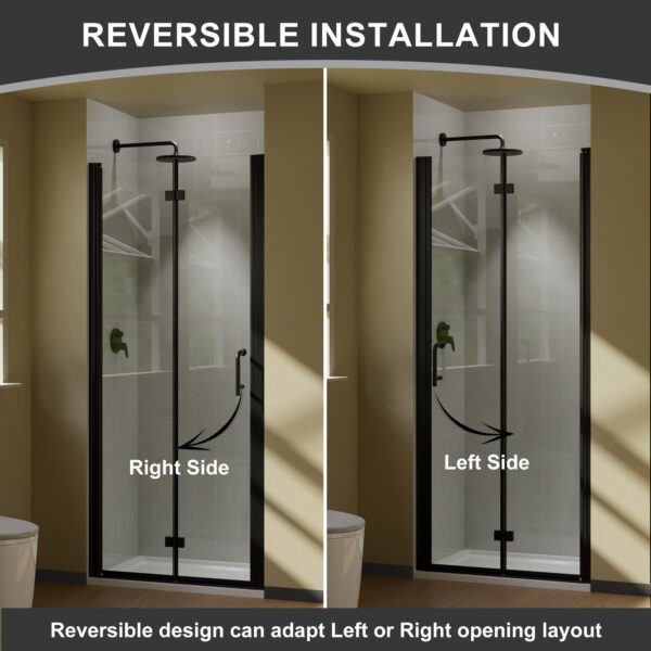 30-31.5 in.W x 72 in.H Bifold Frameless Glass Shower Door,1/4 in. Fold Clear Glass Shower Panel Pivot Swing Shower Doors,Chrome Finish,Reversible Installation - Image 8