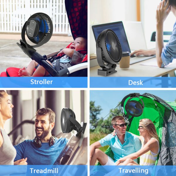 10000mAh Rechargeable Portable;  8-Inch Battery Operated Clip on Fan;  USB;  4 Speeds;  Strong Airflow;  Sturdy Clamp for Office Desk Golf Car Outdoor Travel Camping Tent Gym Treadmill - Image 12