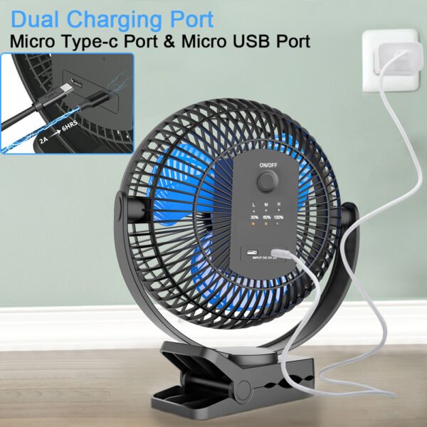 10000mAh Rechargeable Portable;  8-Inch Battery Operated Clip on Fan;  USB;  4 Speeds;  Strong Airflow;  Sturdy Clamp for Office Desk Golf Car Outdoor Travel Camping Tent Gym Treadmill - Image 14