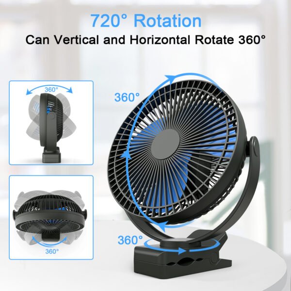 10000mAh Rechargeable Portable;  8-Inch Battery Operated Clip on Fan;  USB;  4 Speeds;  Strong Airflow;  Sturdy Clamp for Office Desk Golf Car Outdoor Travel Camping Tent Gym Treadmill - Image 15