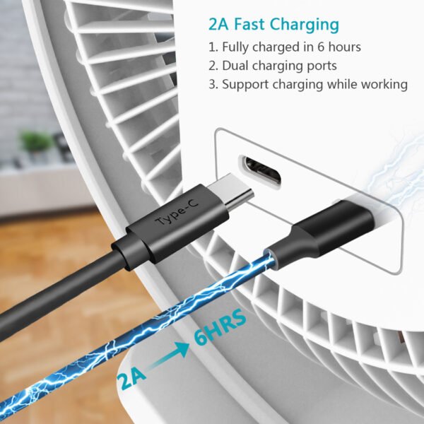 10000mAh Rechargeable Portable;  8-Inch Battery Operated Clip on Fan;  USB;  4 Speeds;  Strong Airflow;  Sturdy Clamp for Office Desk Golf Car Outdoor Travel Camping Tent Gym Treadmill - Image 3