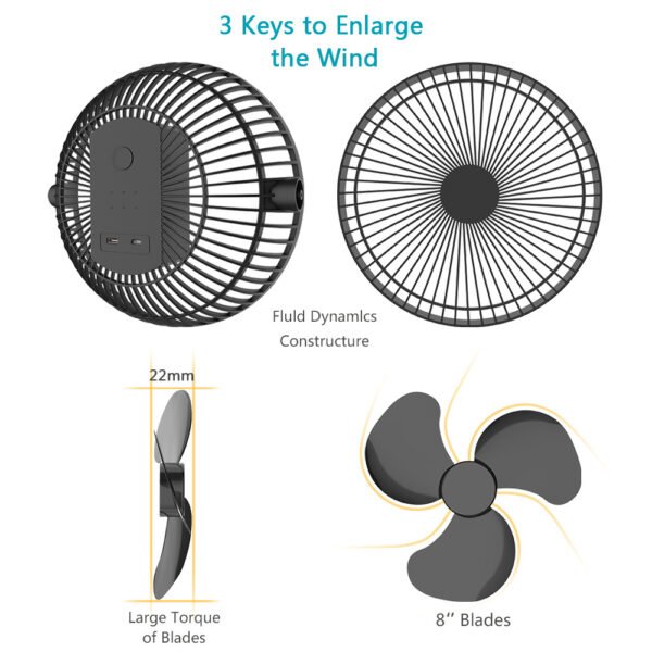 10000mAh Rechargeable Portable;  8-Inch Battery Operated Clip on Fan;  USB;  4 Speeds;  Strong Airflow;  Sturdy Clamp for Office Desk Golf Car Outdoor Travel Camping Tent Gym Treadmill - Image 26