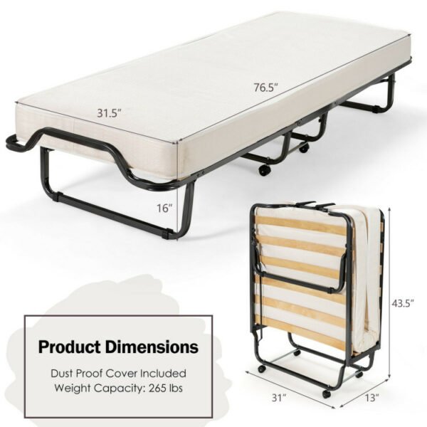 Made in Italy Rollaway Folding Bed with Memory Foam Mattress and Dust-Proof Bag - Image 2
